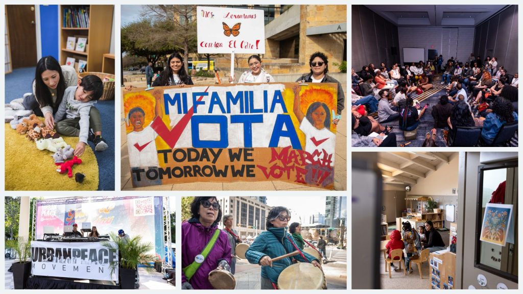 Photo collage of people from grantees Tandem, Partners in Early Learning, Urban Peace Movement, and more.