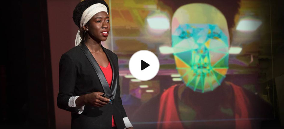 Dr. Joy Buolamwini speaking during TED Talk.