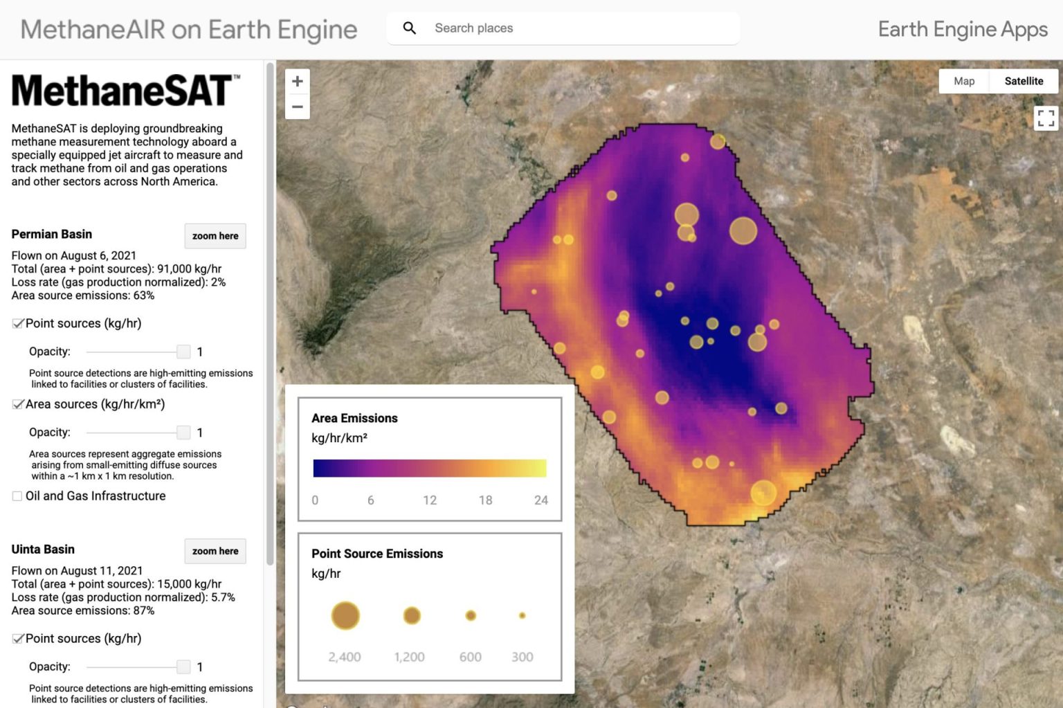 Sample MethaneSAT Data Credit Google Earth Engine