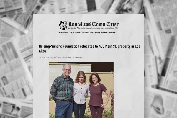 Photo of the Heising-Simons Foundation on the cover of the Los Altos Town Crier newspaper.