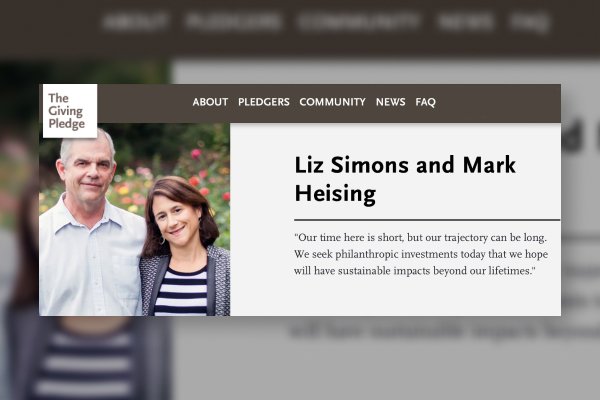 Liz Simons and Mark Heising featured on the Giving Pledge website.